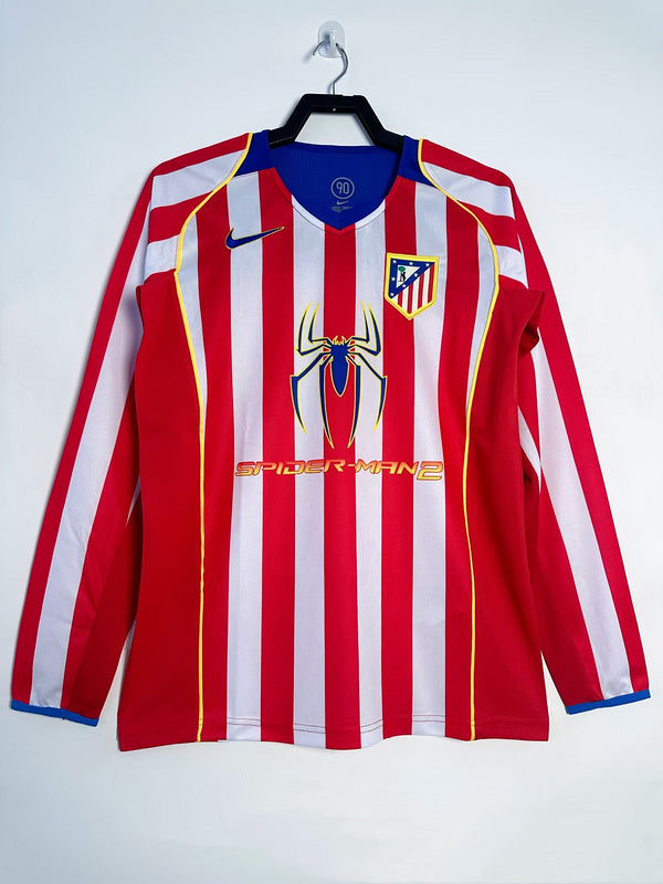 Atlético de Madrid 2004/05 home Spiderman special edition football jersey with red and white stripes
