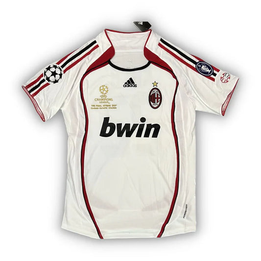 AC Milan 2006/07 away football jersey featuring Kaka #22, Ronaldinho #80, and Maldini #3