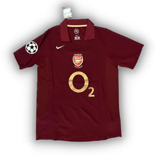 Arsenal 2005/06 home football jersey featuring Henry #14, Pires #7, and Bergkamp #10