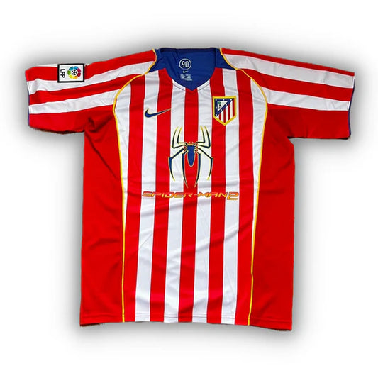 Atlético de Madrid 2004/05 home Spiderman special edition football jersey with red and white stripes