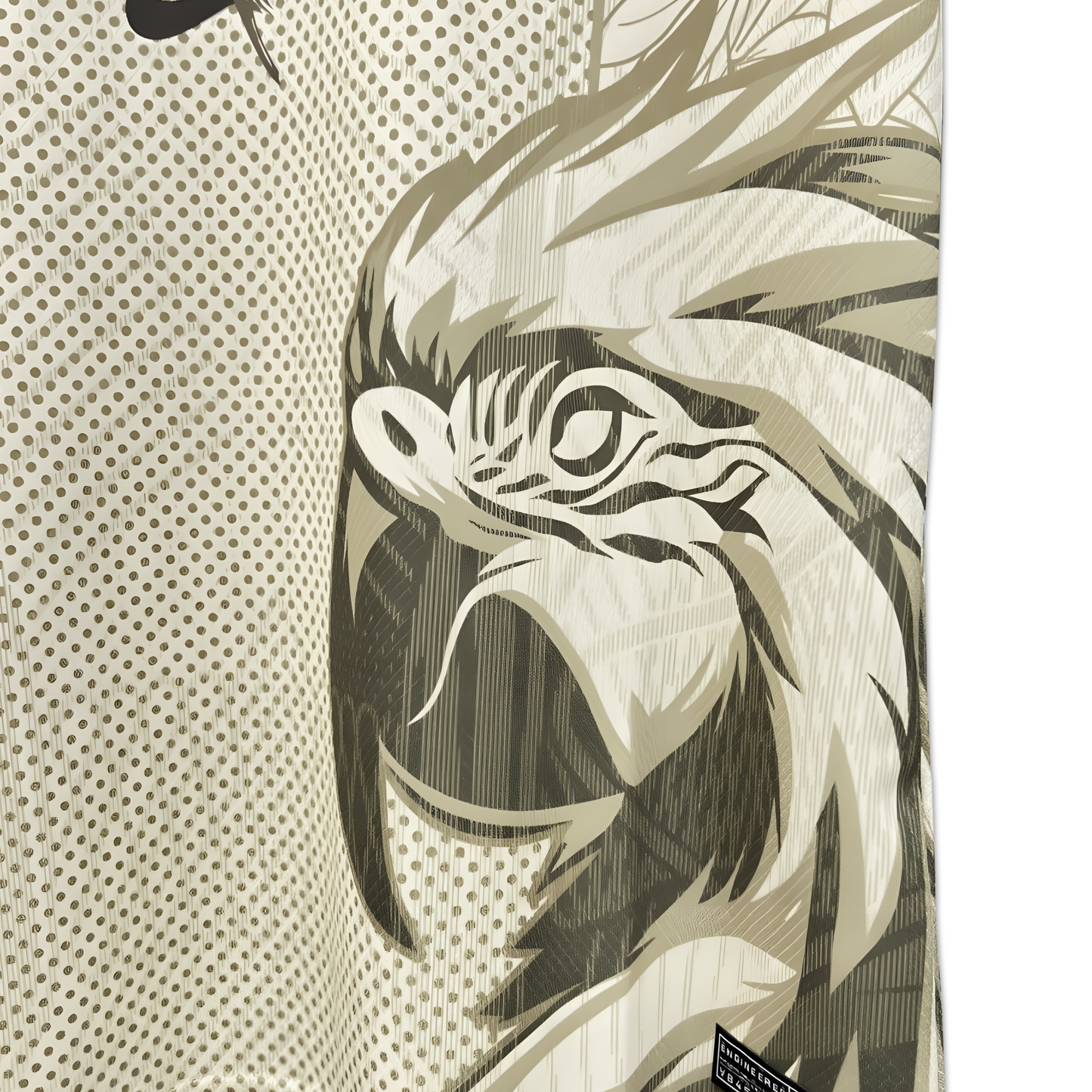 Close up of detailed gold arara parrot motif on Brazil 2025/26 cream concept football shirt