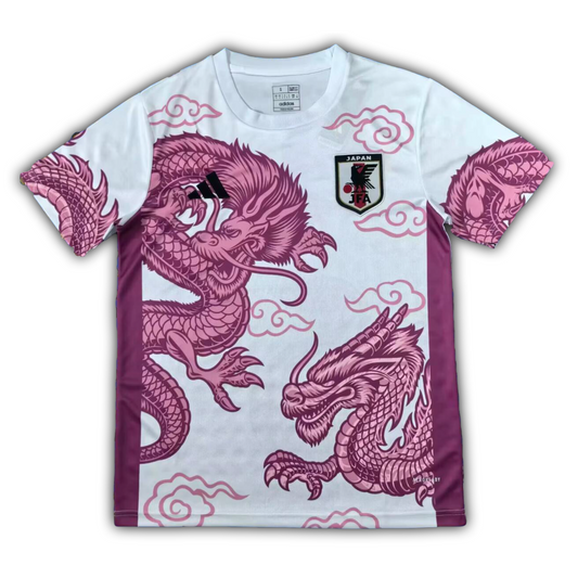 Japan special edition concept football jersey featuring pink dragons and clouds in traditional Japanese art style
