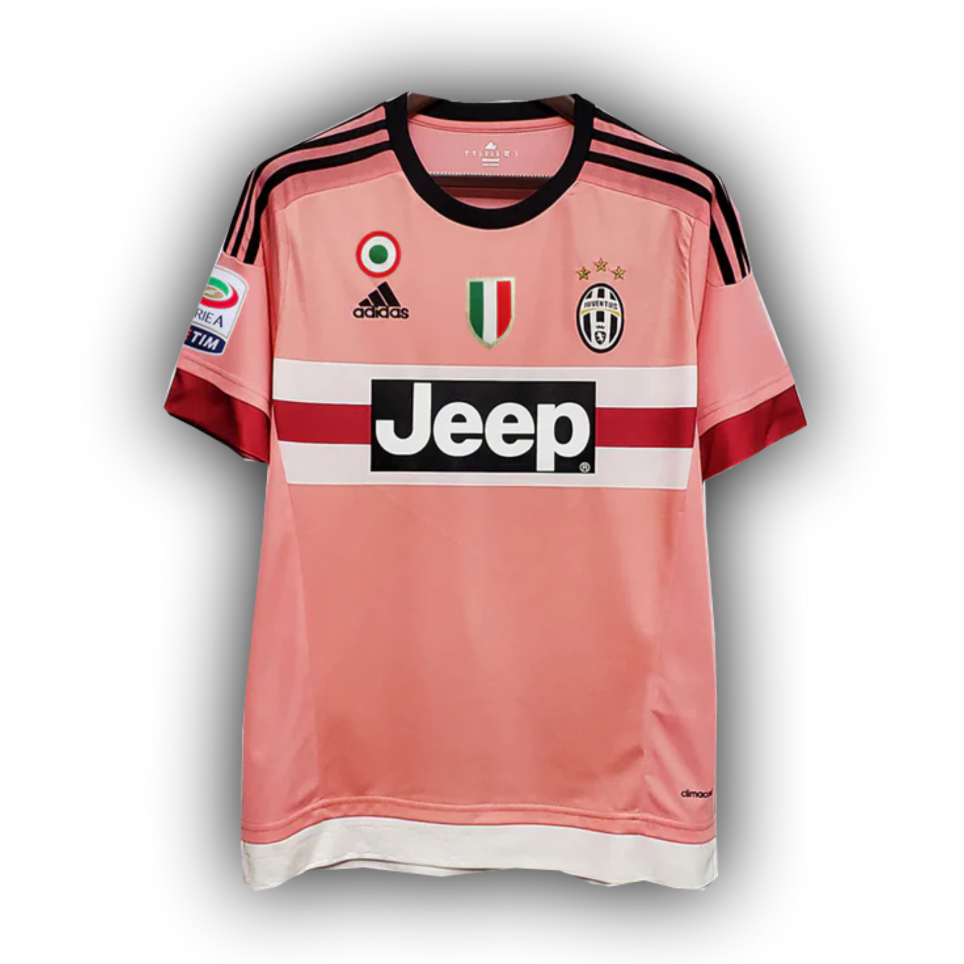 Juventus 2015/16 pink away football jersey with Jeep sponsor – Dybala #21, Pogba #10