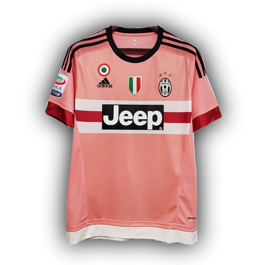 Juventus 2015/16 pink away football jersey with Jeep sponsor – Dybala #21, Pogba #10